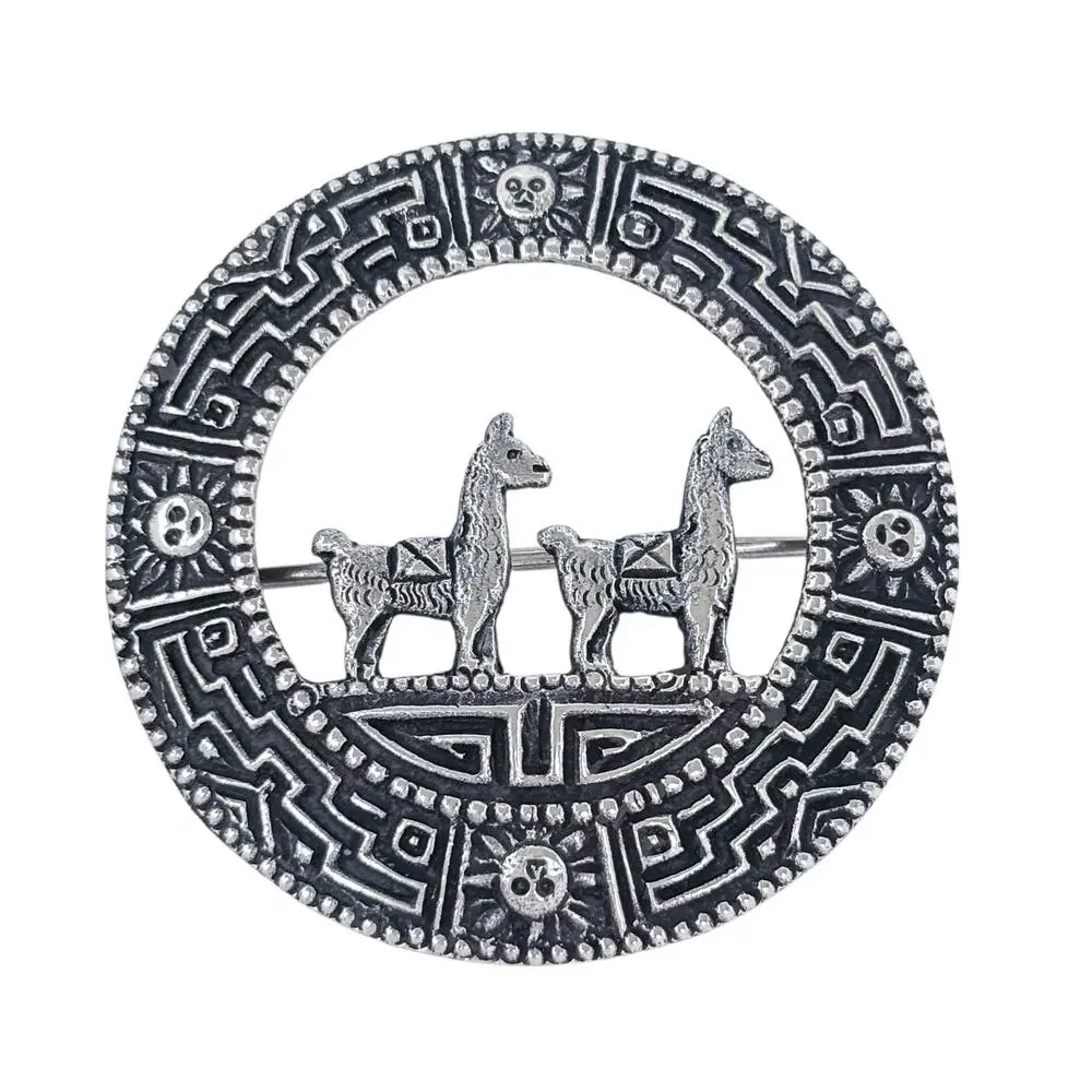 Vintage Sterling Silver 900 Peruvian Alpaca Brooch
